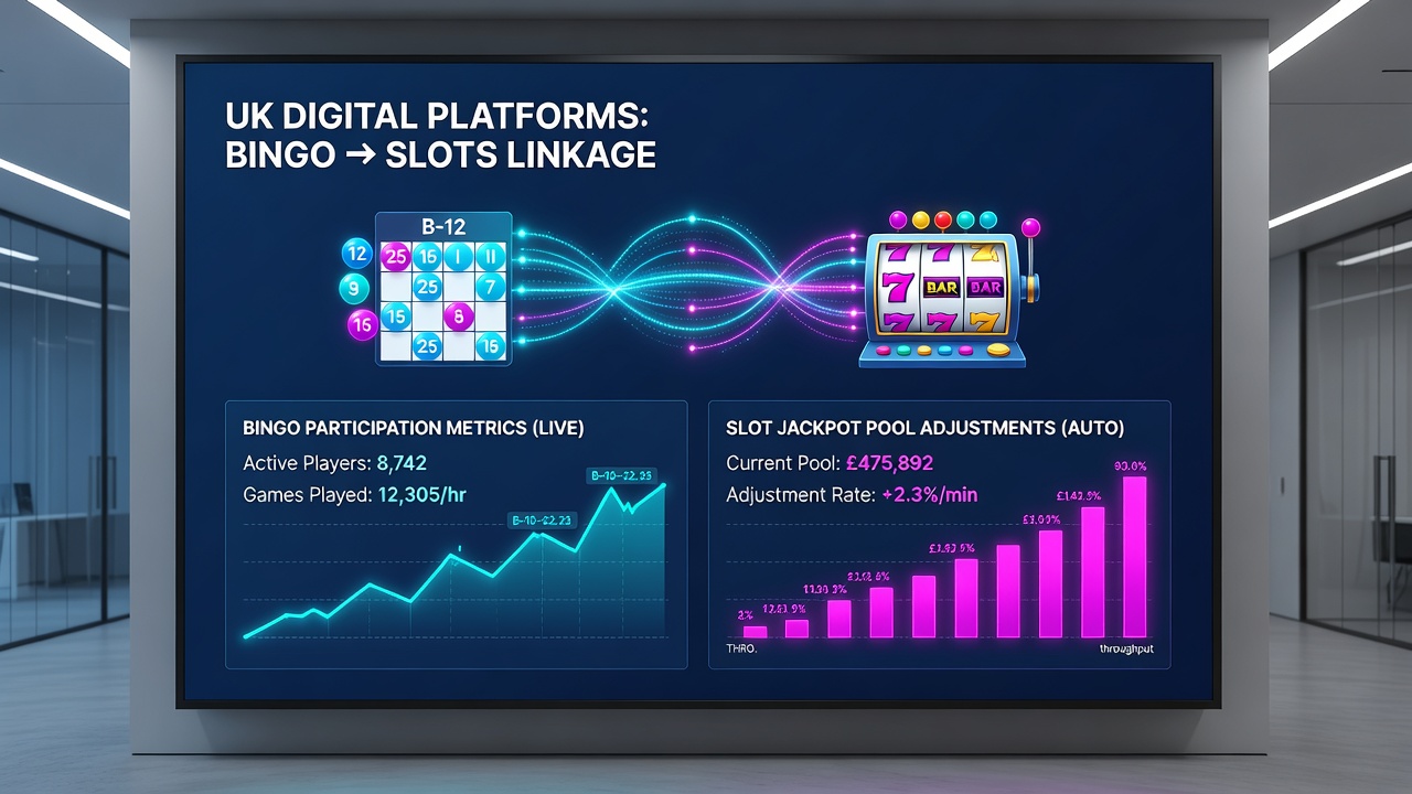 Data dashboard displaying real-time links between bingo activity and slot jackpot pools